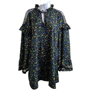 Collusion‎ Dark Floral Victorian Ruffle Long-Sleeve Mini Dress UK 12/US 8 Party